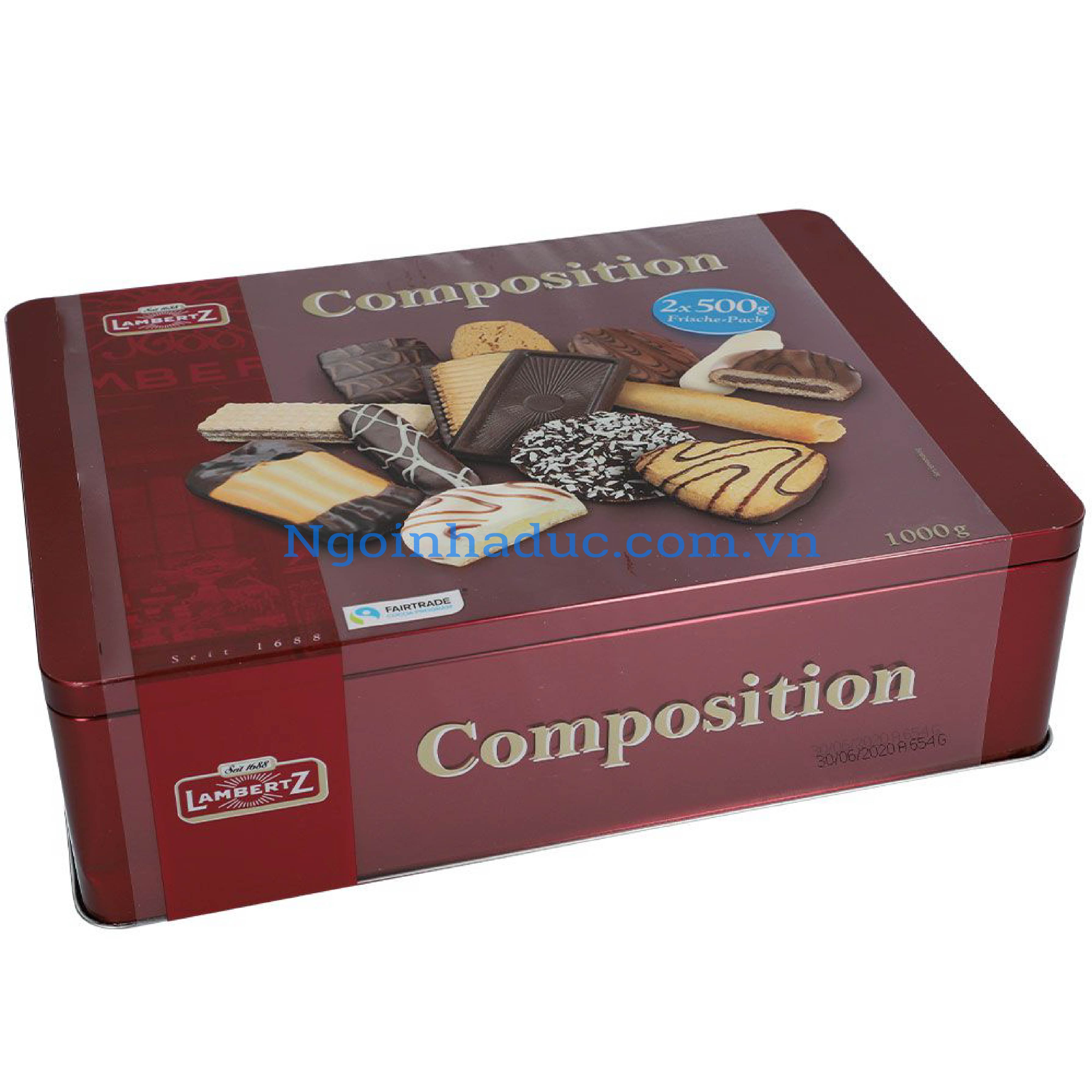 Bánh quy LAMBERTZ COMPOSITION 13 vị phủ socola (hộp thiếc 1kg)