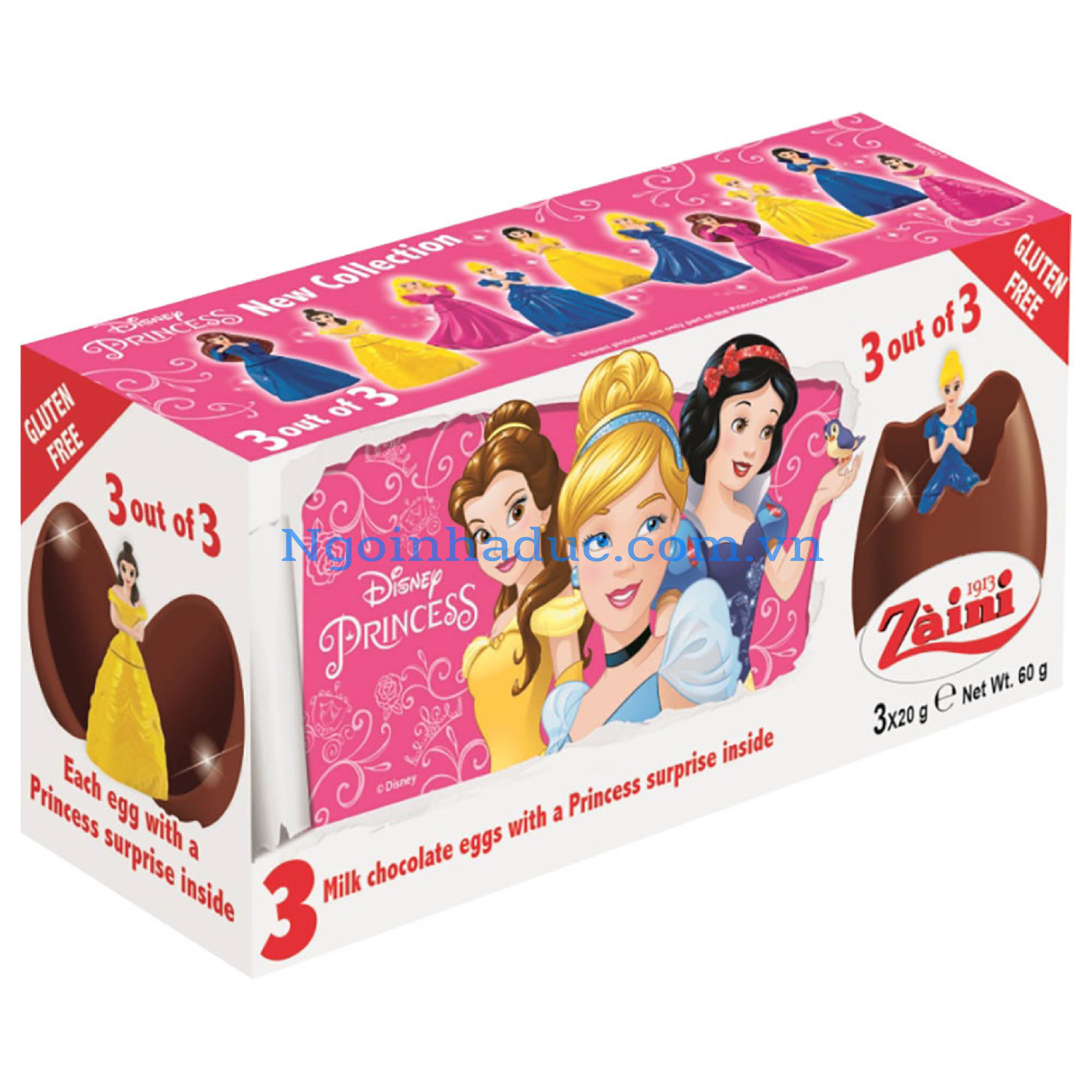 Socola trứng Zaini Disney Princess - Ý (hộp 3 quả - 60g)