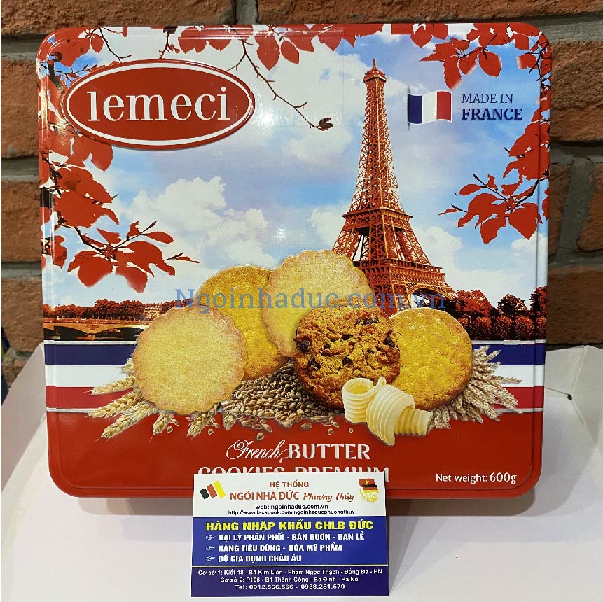 Bánh quy bơ tổng hợp Lemeci - Pháp (hộp thiếc 600g)