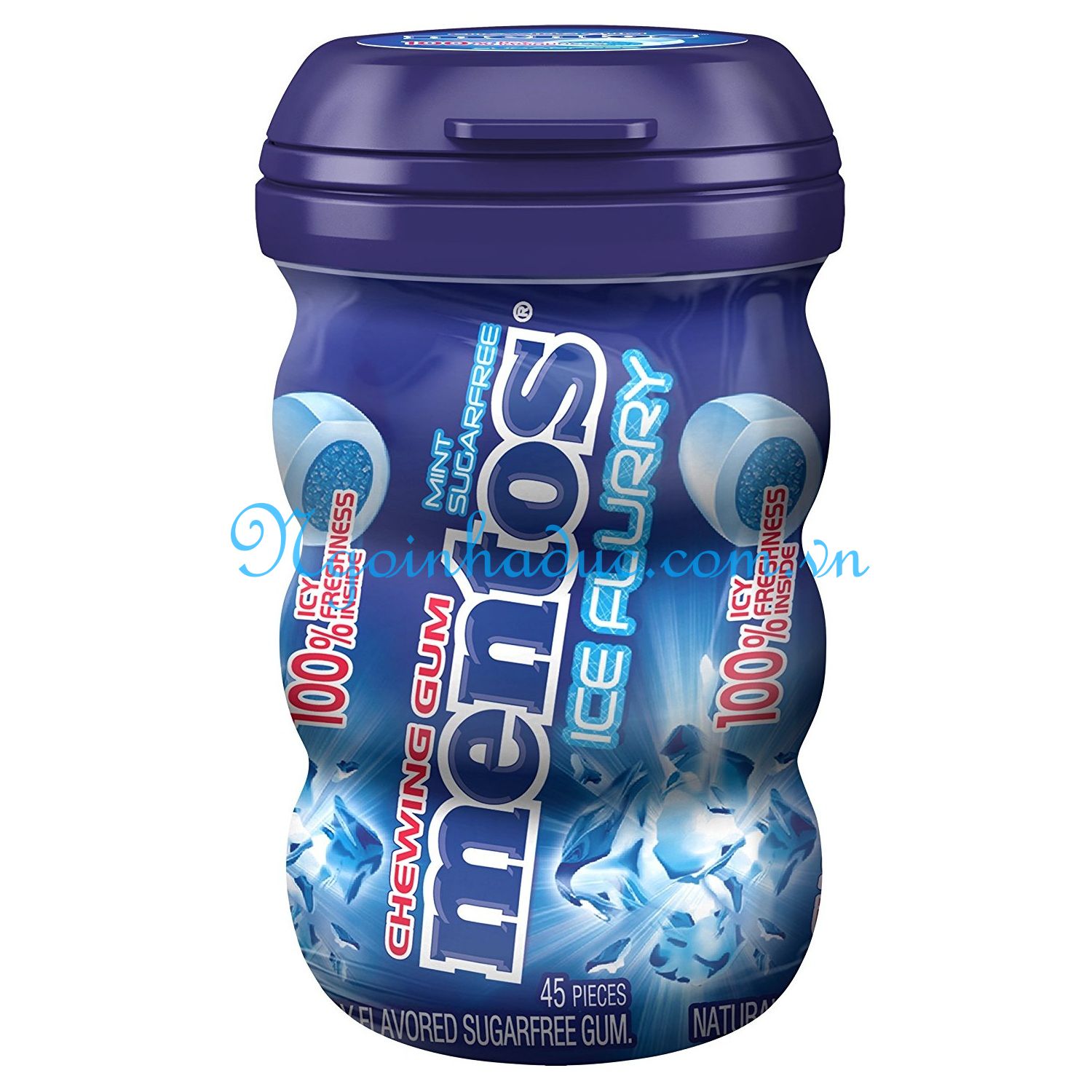 Kẹo cao su Mentos ice flurry xanh lam - nhiều bạc hà (hộp 50c)