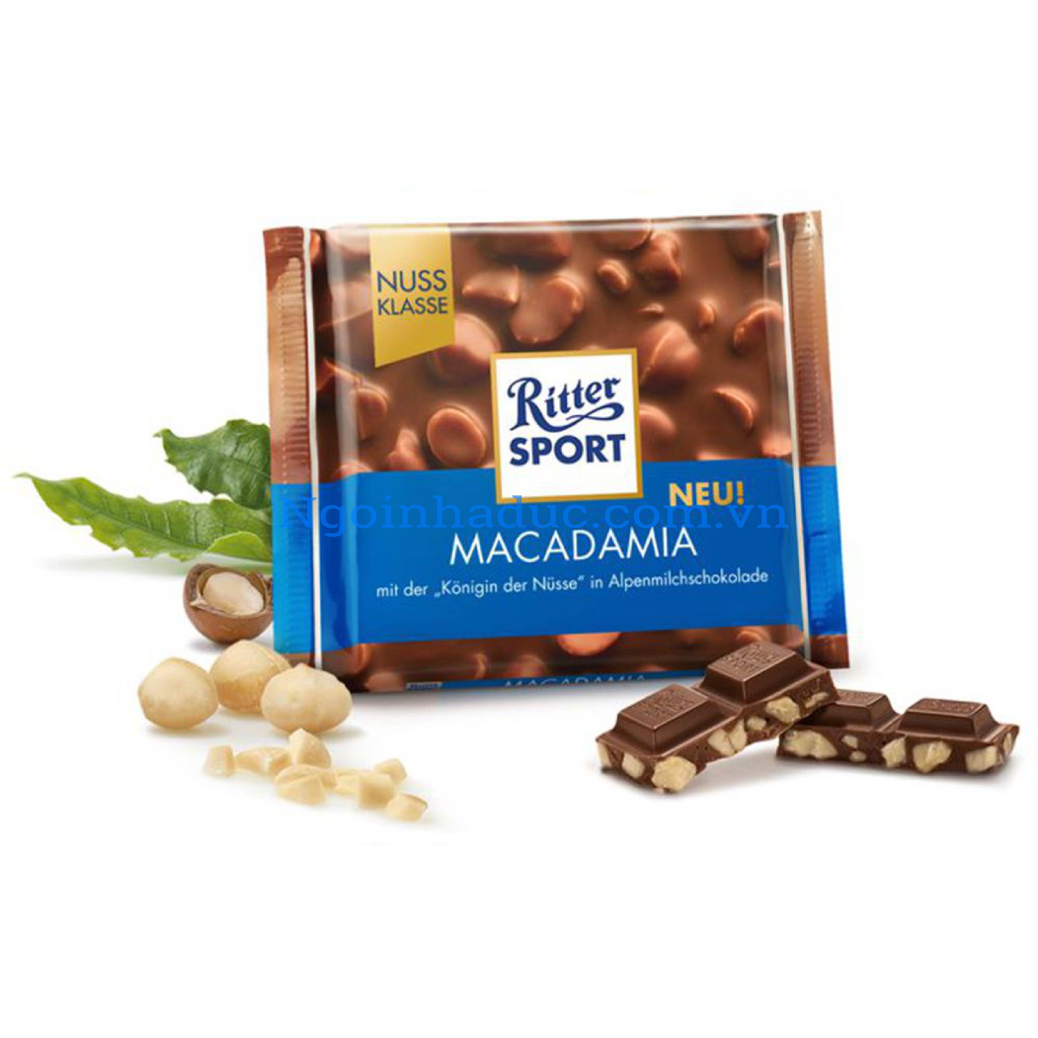 Socola Ritter Sport Macadamia 100g (socola đen+hạt maca)