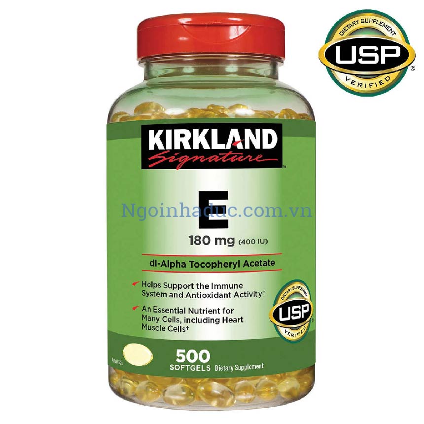 Viên uống bổ sung Vitamin E Kirkland 180mg - 400IU (hộp 500v)