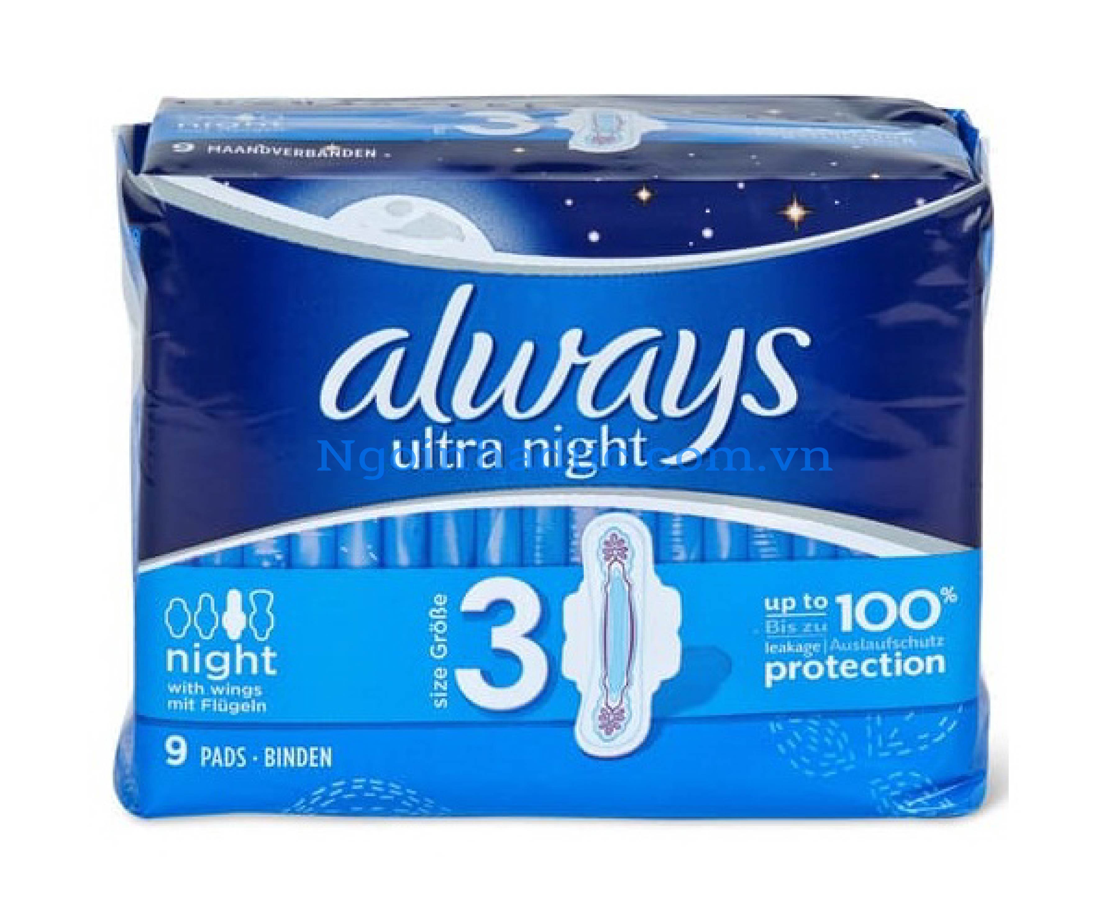 Băng vệ sinh Always Ultra night có cánh - ban đêm (gói 9m)